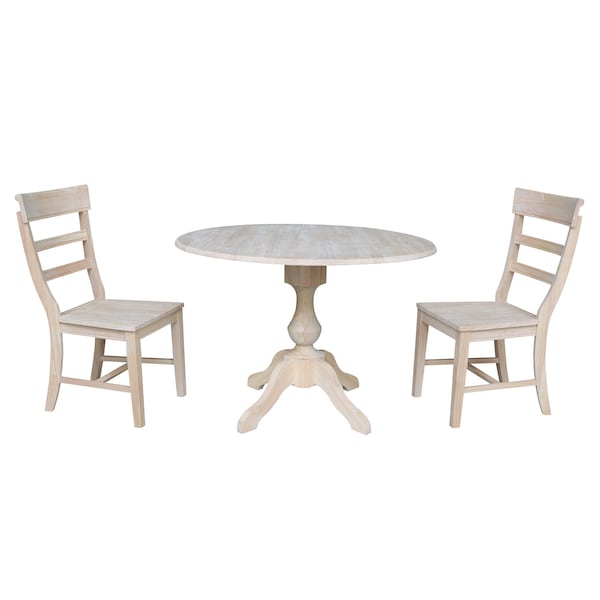 International Concepts Round 42 in Rd Top Pedestal Table, 2 Chairs, Unfinished, Ready to Finish, 42 in W, 42 in L, Wood K-42DPT-11-C36-2 - main